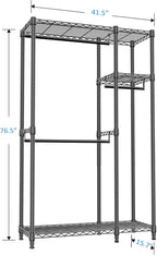 IZEUK Heavy Duty Rolling Garment Rack Wire Clothes Rack for Hanging Clothes (Black, 3 composition, 15.7" D x 43.3" W x 76.5" H)