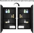 Fundin Black Plastic Medicine Cabinet, Mirror Door with Round Corner Metal Frame, Recessed and Surface Mount Bathroom Wall Medicine Cabinet, 16 x 28 inch Mirror Size