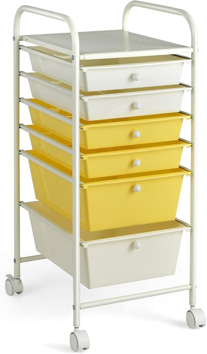 GOFLAME 6-Drawer Rolling Storage Cart, Multifunctional Art Craft Organizer Cart, Mobile Utility Storage Cart with Removable Drawers & Lockable Wheels, Craft Cart for Home Office, School, Yellow