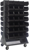 Quantum Storage Systems QMD-36H-240BK Mobile Double Sided Gray Louvered Rack System with Bins, 36” L x 25” W 72” H, Black