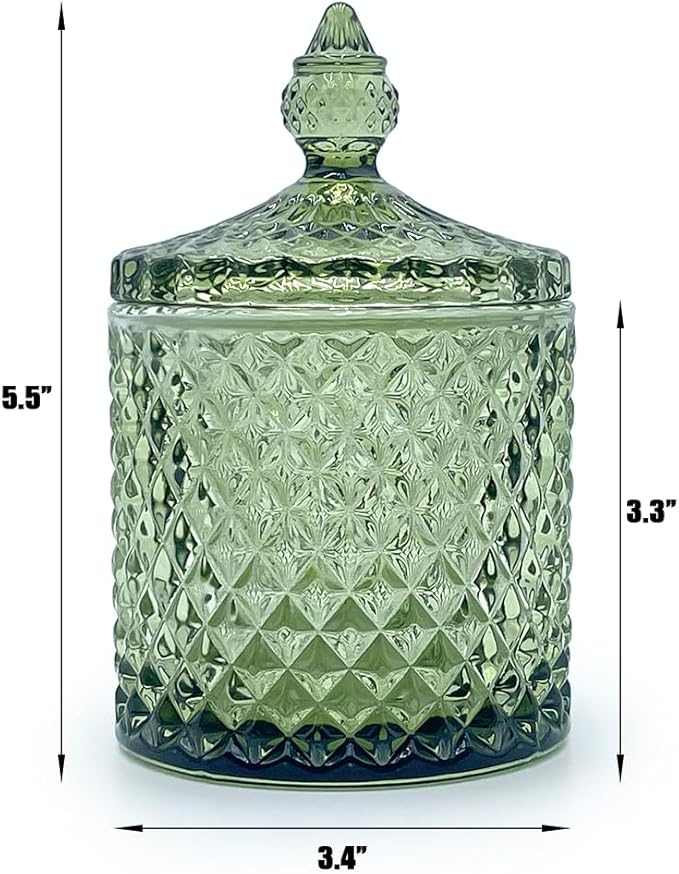 Colorful Glass Jar With Lid,Candy Cookie Jars,Jewelry Box,Christmas Decorative Jar(Olive Green)