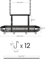 Hanging Pot Rack, Pot Hanger for Kitchen, Ceiling Mounted Pot Holder, Cookware Organizer with 12 S-Shaped Hooks, for Pot, Pan Storage, Space-Saving, Charcoal Black and Black TPR08BCC1