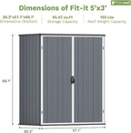 Patiowell Plastic Outdoor Storage Shed with Floor, 5 x 3 FT Patio Outdoor Storage Cabinet with Stable Roof & Lockable Doors, Waterproof Resin Shed for Tools, Patio Furnitrue Accessories, Dark Gray