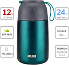 MAXSO Soup Thermo for Hot & Cold Food for Adults Kids, 17 oz Vacuum Insulated Steel Lunch Container Bento Box with Spoon, Leakproof Thermal Food Jar for School Office Travel - Green