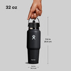Hydro Flask Travel Water Bottle - Insulated Stainless Steel - Wide Straw Lid, Non Spill, Leakproof in 32 Oz Black