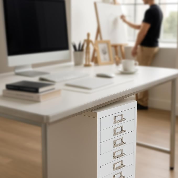 File Cabinet MINI 10 Tier Metal File Organizer Document Organizer with Wheel, White Color, for Home Office, Office Desk File (White)