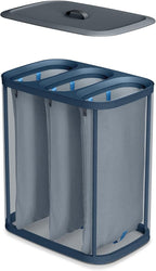 Joseph Joseph Tota Trio 90 liter/23.8 gallon Laundry Hamper Separation Basket with lid, 3 Removable Washing Bags with Handles- Dark Blue