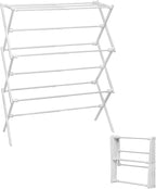 3-Tier Metal Folding Clothes Drying Rack, Laundry Drying Rack Clothing | Collapsible Dryer Racks for Laundry | Indoor & Outdoor, White