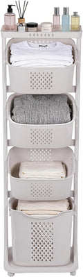 4-Tier Laundry Sorter Cart with Wheels, Large 95L Capacity Hamper Organizer, Rolling Storage with Removable Mesh Bins for Heavy Duty Use in Home, Dorm, Apartment (17.32"x13.1"x54.72")