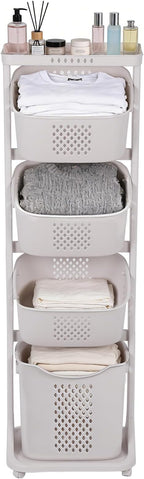 4-Tier Laundry Sorter Cart with Wheels, Large 95L Capacity Hamper Organizer, Rolling Storage with Removable Mesh Bins for Heavy Duty Use in Home, Dorm, Apartment (17.32"x13.1"x54.72")
