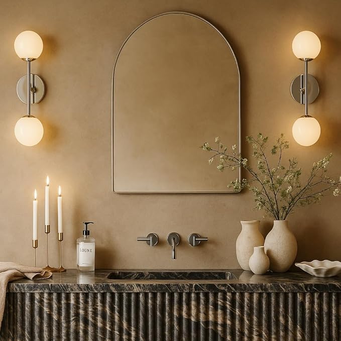 TEHOME 20 x 30'' Brush Nickel Arched Bathroom Medicine Cabinet with Mirror Recessed and Surface Mount Medicine Cabinet Mirror