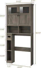 Vabches Over-The-Toilet Storage Cabinet with Double Doors, Toilet Paper Holder Stand & Adjustable Shelf, Freestanding Space Saver, Grey