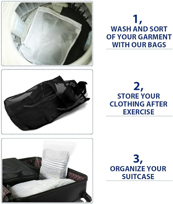 TENRAI Delicates Laundry Bags, Bra Fine Mesh Wash Bag for Underwear, Lingerie, Bra, Pantyhose, Socks, Use YKK Zipper, Have Hanger Loops (White, 1 Large & 1 Medium)