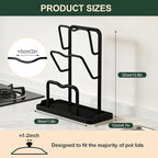 Kitchen Pot Lid Storage Rack: Carbon Steel 2 Pot Lid Organizer While Cooking, Multifunctional Kitchen Pot Lid Holder with Tray, Space-Saving Countertop Organizer Storage for Cutting Boards (Black)