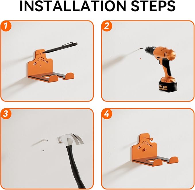 Garage Storage Trimmer Rack, Weed Whackers Holder Organizer Garden Power Tool Hanger Wall Mounted for Garage Trimmer, Hedge Trimmer, Grass Trimmer, Garden Tools,3 Packs(Orange)