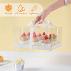 4packs 9 counts Clear Cupcake Boxes,5.5inches height 9 Count Cupcake Containers with Gift Ribbon，Disposable Cupcake Carrier Holder with Detachable Tall Dome Lid, BPA Free, Standard Size(9count/4pcs)