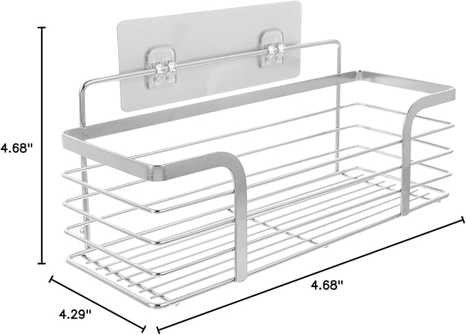 Punch-Free Stainless Steel Storage Rack with Non-Marking -Mounted Organizer Shelf 11.81X4.72X4.33In for Bathroom Kitchen Shower Space Saving