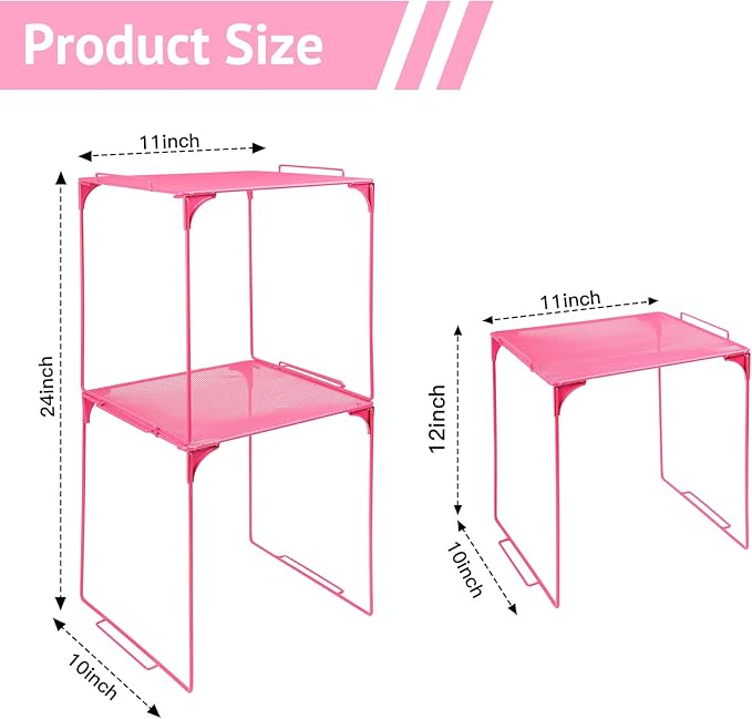Locker Organizer Shelf Stackable Extra Locker Shelf for School Locker Organizer Storage Cabinet Accessories Suitable for School, Office, and Home use (2, Pink)