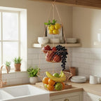 Hanging Fruit Basket – 3 Tier Hanging Baskets for Kitchen – Heavy Duty Wire Fruit and Vegetable Basket with Hooks, Copper Finish 32 Inches Kitchen Organizer, Storage Rack, Durable Iron