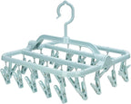 Foldable Clip Hangers with 26 Drying Clips, Underwear Hanger with Clips, Plastic Laundry Clip and Drip Drying Hanger for Socks, Bras, Lingerie, Clothes, Sturdy, Blue