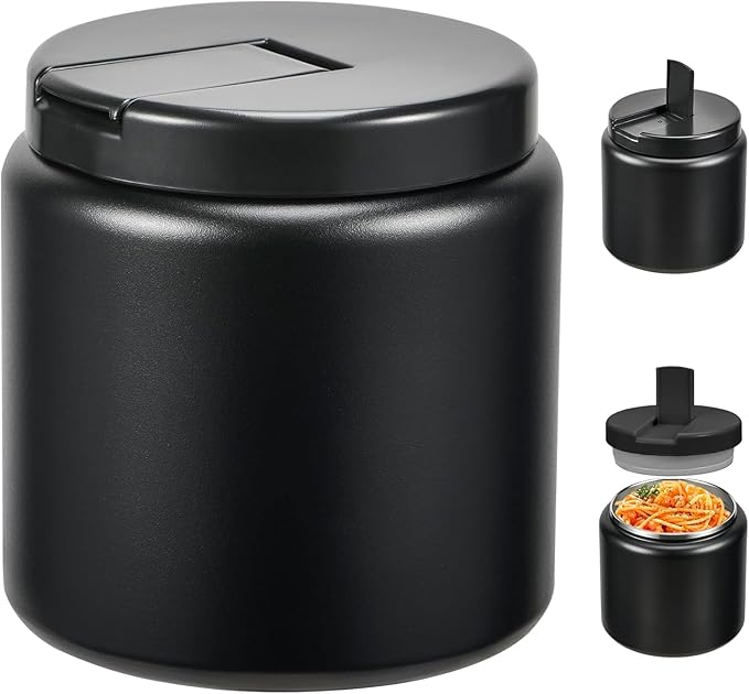 26oz Kids Jar for Hot Food, Insulated Vacuum Food Jar with Buckle Lid, Stainless Steel Wide Mouth Leak Proof Insulated Lunch Container for School Picnic Travel, Black
