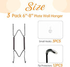 3 Pack Plate Hangers for The Wall, Suitable for 6-8 inch Art Plate, Stainless Steel Invisible Heavy Duty Wire Plate Holder with Wall Hooks, Plate Hangers for Displaying Plates, Platter, Dish, Black