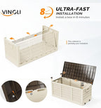 VINGLI 75 Gallon Collapsible Outdoor Storage Box, Simple-to-assemble Plastic Storage Containers with Lid, Patio Deck Box Furniture for Garden, Pool, Balcony, Yard (Coffee)