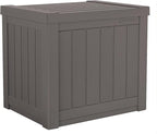 Suncast 22-Gallon Small Deck Box - Lightweight Resin Indoor/Outdoor Storage Container and Seat for Patio Cushions and Gardening Tools - Store Items on Patio, Garage, Yard - Stone Gray, Made in the USA