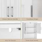 GarveeHome Over The Toilet Storage Cabinet, Double Door Bathroom Storage Organizer with Anti-Tip Device, Small Freestanding Space Saver with Open Shelf, White
