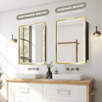 16×26inch Medicine Cabinet,Mirror Cabinet with Beveled Mirror,Solf Close Hinge,Brushed Aluminum Framed,Detachable Side Plate for Recess Mount or Surface Mount,Gold