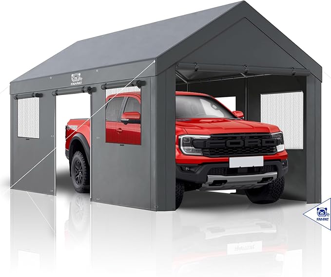 10x20ft Heavy Duty Carport, Waterproof UV Resistant Portable Garage Shelter with Rustproof Steel Frame, Car Canopy for Outdoor carport, Home Party and Workshops