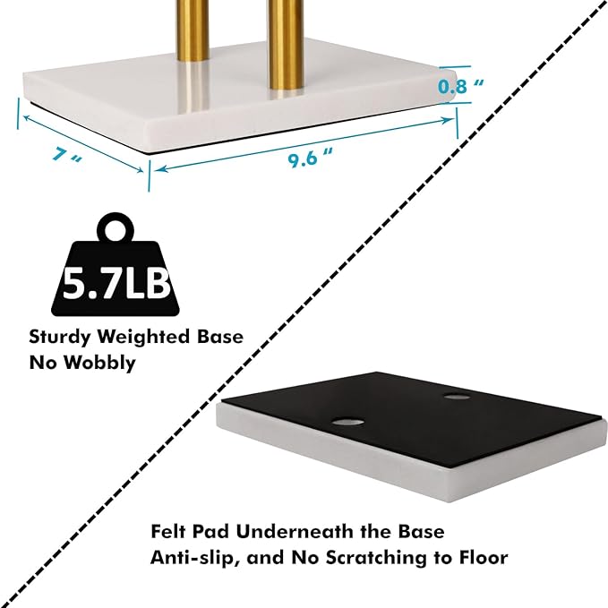 Standing Towel Rack Double-T Shape Tall Bath Towel Sheet Holder with Marble Design Base for Bathroom 2 Tier Towel Holder Stand Stainless Steel (Brushed Gold)