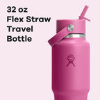 Hydro Flask Travel Water Bottle - Insulated Stainless Steel - Wide Straw Lid, Non Spill, Leakproof in 32 Oz Reef Pink