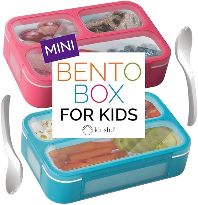 Small Snack Containers for Kids Toddlers - 3 Compartments (Set of 2) - Leak-proof Reusable Snack Boxes with Lids - BPA-Free Mini Bento Lunch Box - Ideal for School, Daycare, Holds 2 Cups (Pink + Blue)