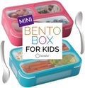 Small Snack Containers for Kids Toddlers - 3 Compartments (Set of 2) - Leak-proof Reusable Snack Boxes with Lids - BPA-Free Mini Bento Lunch Box - Ideal for School, Daycare, Holds 2 Cups (Pink + Blue)