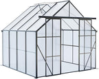 Double Sliding Door Polycarbonate Greenhouse with Rain Gutter and Roof Vent, Raised Base and Anchor Aluminum Heavy Duty Walk-in Green House, Outdoor Patio Sunroom (Black, 73.75*94.5*89.5in)