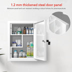 Locking Medicine Cabinet Wall-Mount: Storage Cabinet with Lock & Key - White Metal First Aid Kits for Childproofing and Family Safety 01