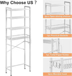 Over-The-Toilet Storage Rack, 4-Tier Bathroom Organizer Shelf Over Toilet with Adjustable Shelf and Basket, Freestanding Space Saver Bathroom Shelves Above Toilet for Room (Pure White)