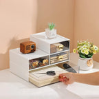 Spacious Desktop Storage Box, 1 Large 1 Middle & 2 Small Storage Drawers, Stackable Office Desk Drawer Organizer and Accessories, Printer Paper Organizer, White Plastic Drawers for Workspace