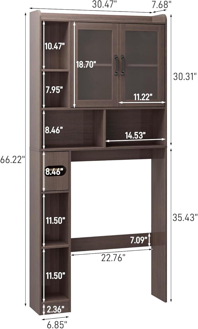 Vabches Over The Toilet Storage Cabinet, Farmhouse Storage Cabinet Over Toilet with Acrylic Doors，Home Space-Saving Toilet Rack, for Bathroom, Restroom, Laundry, Espresso