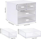 Desk Organizer with Drawer, Office Organizer with 4 Drawers, Desk Storage Box for, Desktop, Dressing table, Office, School, Home, Plastic Box and 4 Acrylic Drawers(White)