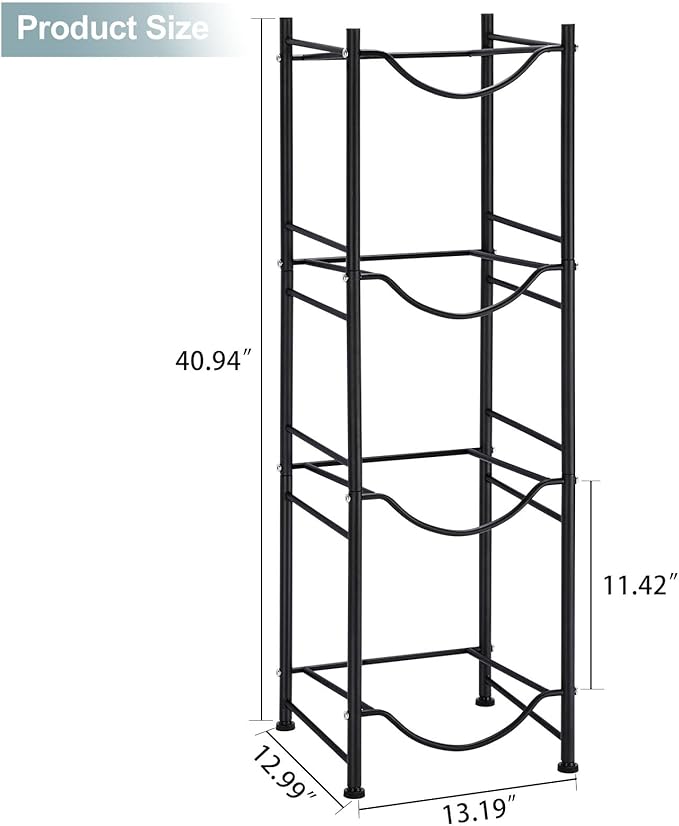 MOOACE 4-Tier Water Jug Rack, 5 Gallon Detachable Water Bottle Holder Organizer Storage Rack, Black
