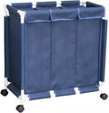 Laundry Sorter 3 Section with Lid 95 L Laundry Hamper with Wheels Reinforced Sealing Multi-Purpose Laundry Basket with Removable Inner Pocket(Blue)