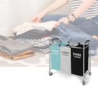 Laundry Basket, Large Laundry Hamper with Wheels, 3 Section Laundry Bag Organizer for Dirty Clothes; Dorm Room Essentials, Towel & Toys Storage Laundry Cart in Laundry Room Organization (Green)