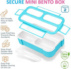 Small Snack Containers for Kids Toddlers - 3 Compartments (Set of 2) - Leak-proof Reusable Snack Boxes with Lids - BPA-Free Mini Bento Lunch Box - Ideal for School, Daycare, Holds 2 Cups (Pink + Blue)