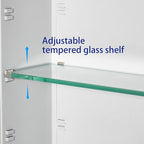 Bathroom Medicine Cabinet with Beveled Edge Mirrored Door 16 x 22 inch, Recessed or Surface Mount, with Adjustable Glass Shelves