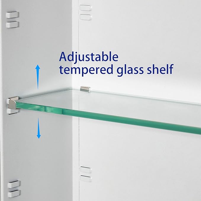 Bathroom Medicine Cabinet with Beveled Edge Mirrored Door 15 x 24 inch, Recessed or Surface Mount, with Adjustable Glass Shelves