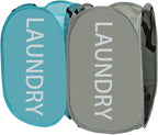 Mesh Laundry Hamper 2Pack Pop Up Hamper with Strong Handles, Collapsible Laundry Basket for Home, Bathroom, Bedroom, Travel Storage Hamper(Grey + Sky Blue)