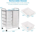 RELAX4LIFE Storage Drawer Carts W/15-Drawer,Rolling Wheels Semi-Transparent Multipurpose Mobile Rolling Utility Cart for School, Office, Home, Beauty Salon Storage Organizer Cart (Clear)