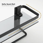 VOLPONE Glass Shelf for Bathroom 15.7 in Black Bathroom Shelves Wall Mounted Tempered Glass Shelving with 2 Removable Hooks (1 Tier)